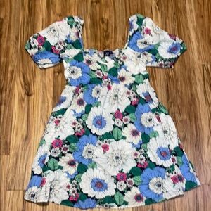 GAP women’s large dress knee mini off shoulder sweetheart Floral blue white pink